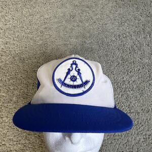 Vintage Free Mason Hat Cap Snap Back Mens One Size Blue Trucker Mesh Logo